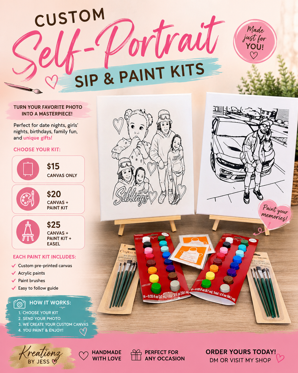 Custom Self-Portrait Sip & Paint Kits